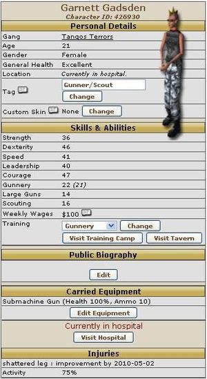 An injured Ganger information pane.